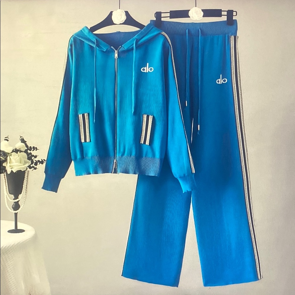 Alo Yoga Bright Blue Zip Hoodie & Track Pants Set